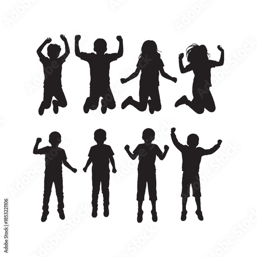 Silhouette of Joyful Kids Jumping