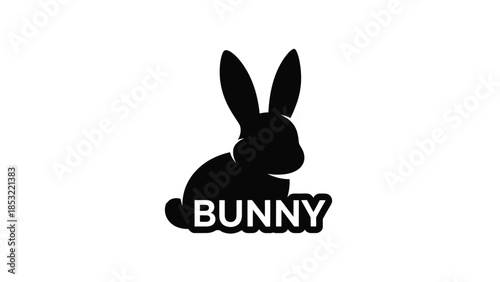 Black silhouette of a bunny with whiskers and the word bunny underneath white