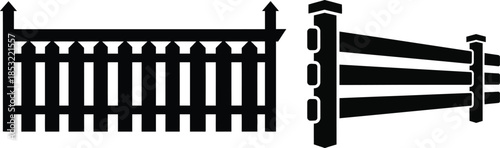 Black and white illustration of a decorative fence with pickets and posts