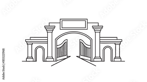 Open Entrance Gates with Pillars and Arches Symbolizing Access and Opportunity Keywords
