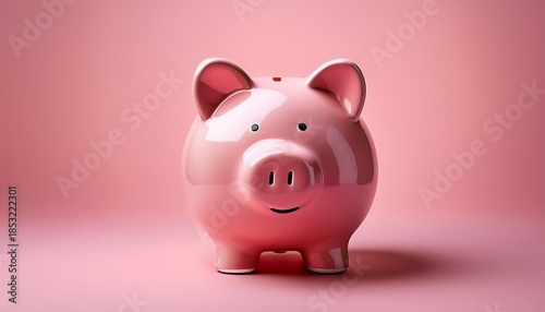 Pink Piggy Bank Stands In The Center On A Pink Background Horizontal Photography