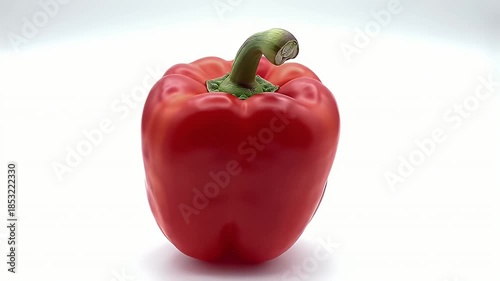 Close Up of Red Bell Pepper with Green Stem Isolated on White Background