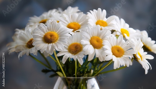 A Close Up Of A Beautiful Bouquet Of White Daisies In A Vase With Yellow Centers