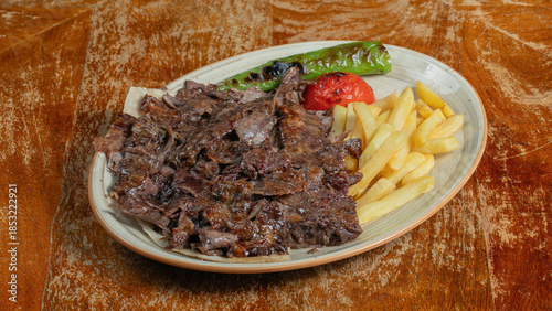 Portion doner kebab plate isolated