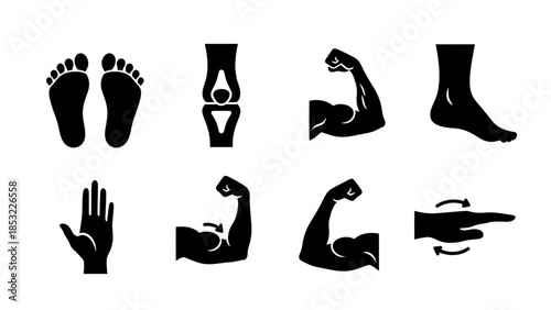 Human body parts silhouettes foot hand arm and joint illustrations