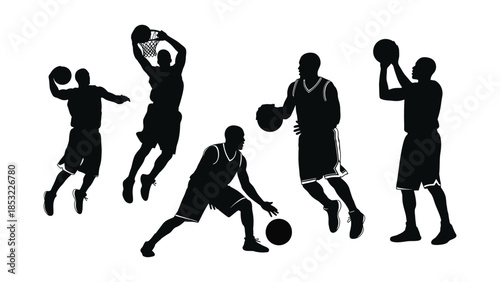 Vector silhouettes of basketball players in action. Dynamic basketball silhouettes. 