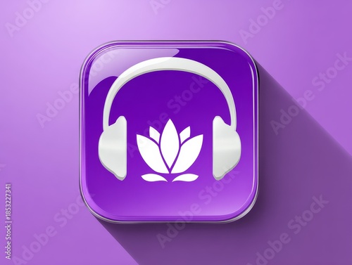Meditation music app icon featuring lotus and headphones
