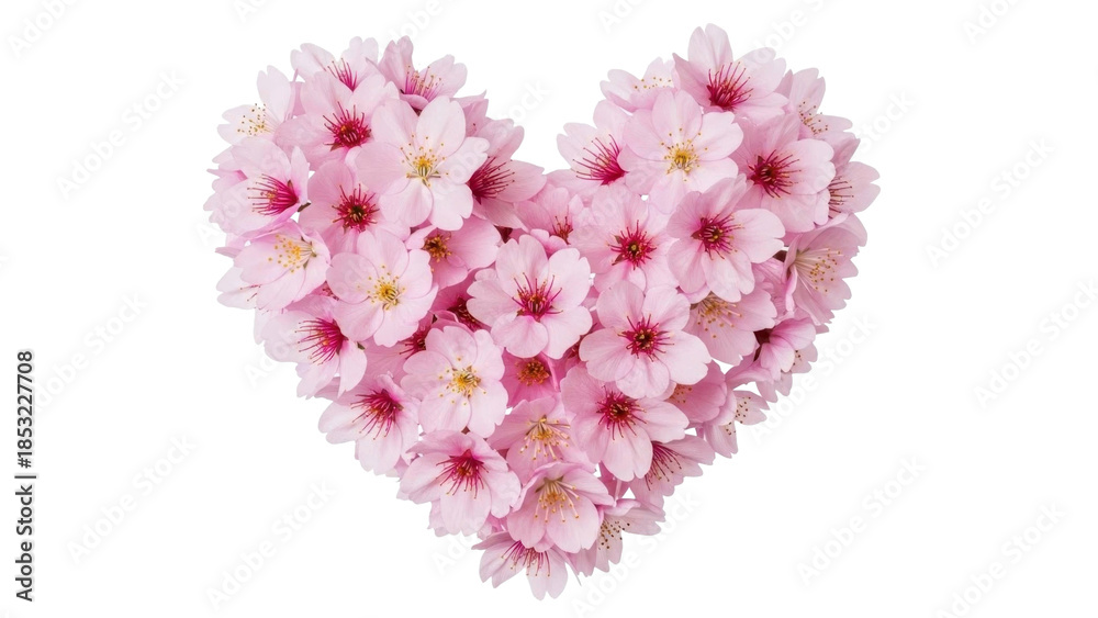 Obraz premium Pink Flowers Arranged in Heart Shape on a Transparent Background PNG