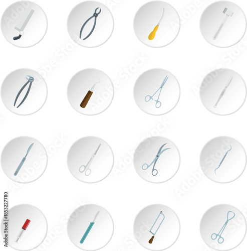 Surgeons tools icons set in flat style