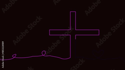 Golden cross with flowing line minimalist design, multicolor outline animation