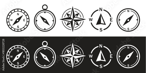 Compass simple icon set. Compass symbol set. Wind rose icon. Vector