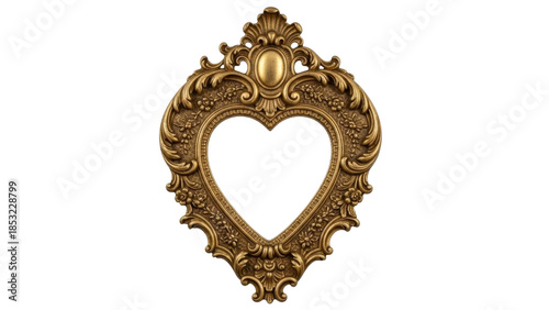 Ornate Heart Frame with Golden Finish on Transparent Background PNG
