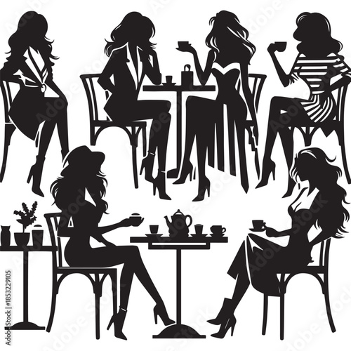 silhouettes of women in cafe