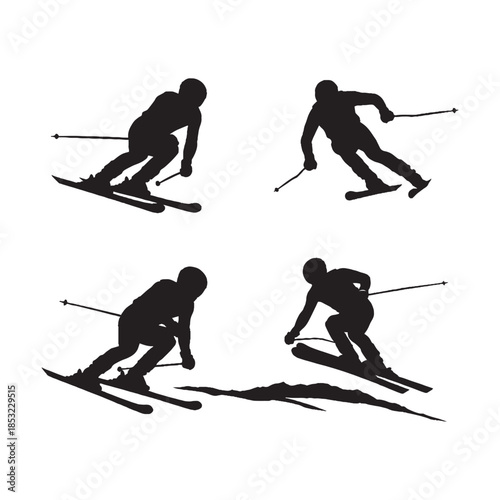 Ski Racers in Dynamic Poses Silhouettes