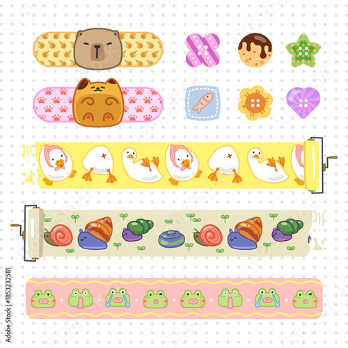 a set  of hand drawn animal theme masking tape for decorative journal element