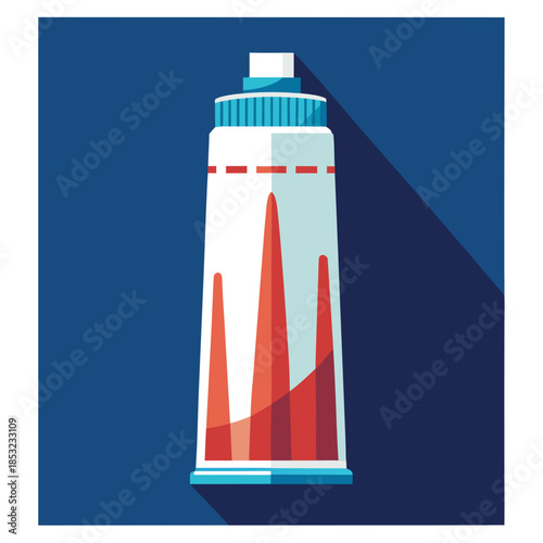 Toothpaste tube with red stripes on blue background  