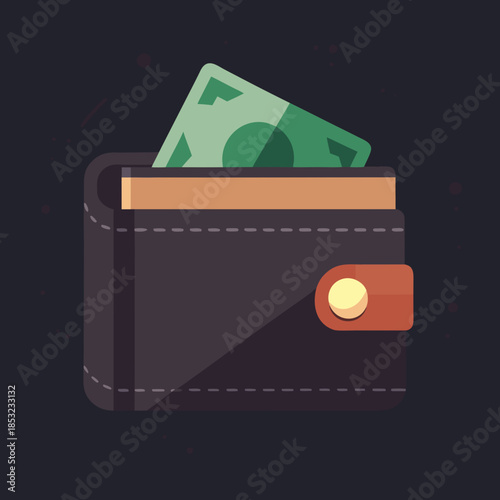 Wallet with money peeking out in minimalist flat design  