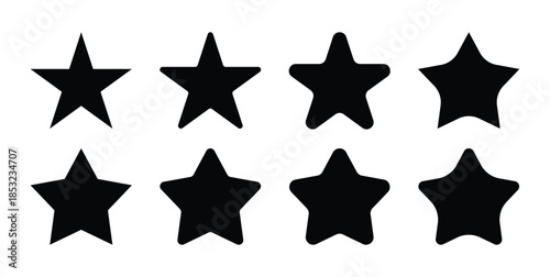 Black Star Icon Set with Sharp and Rounded Variations