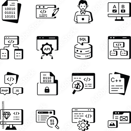 Set of Coding and Development Line Style Icons 
