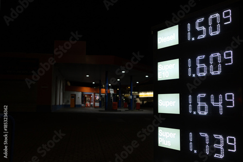 gas station prices signs in the dark