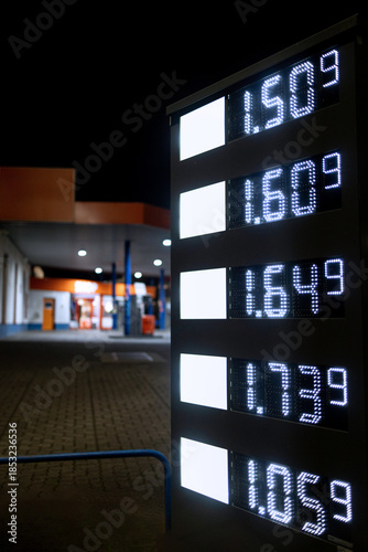 gas station prices signs in the dark