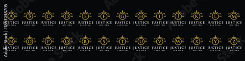 set of collection icon, initial letter A to Z justice attorney law firm  logo design, scale of justice legal bundle set graphic icon vector template