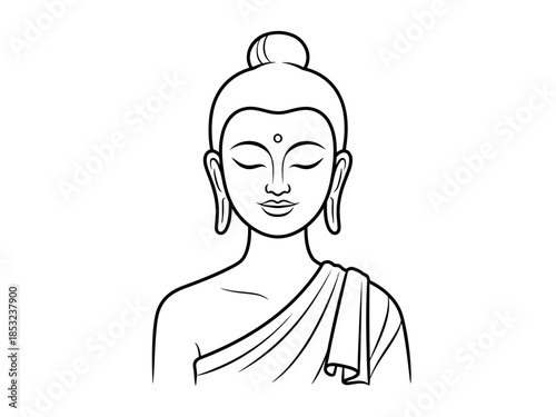 A serene and peaceful black and white line drawing of buddha silhouette