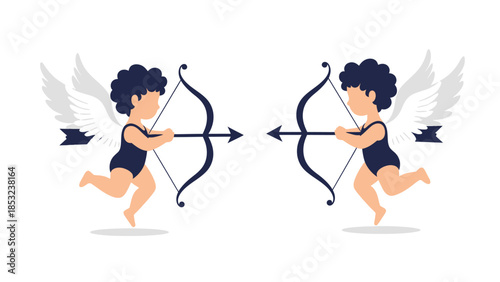 Two cherubs with bows and arrows facing opposite directions