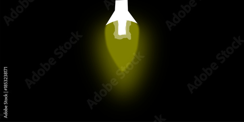 A single glowing yellow-green light bulb illuminates a dark background, creating a festive and warm ambiance.