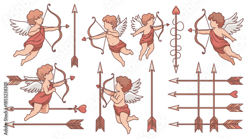 Cupid cherubs shooting arrows in various directions baby angel