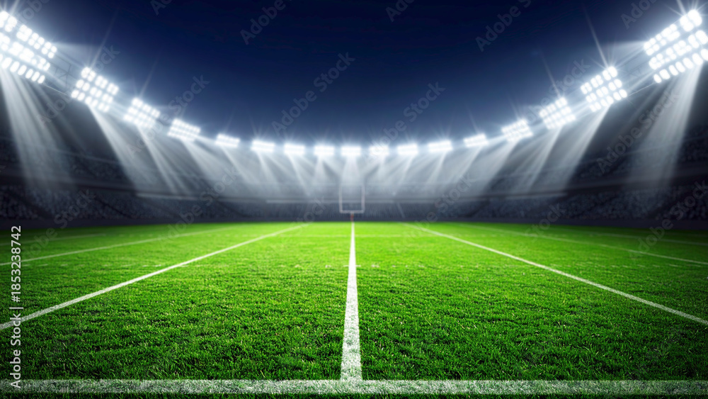 Obraz premium lights at night and stadium. Football background with copy space