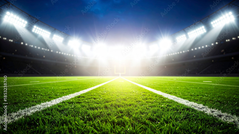 Obraz premium lights at night and stadium. Football background with copy space