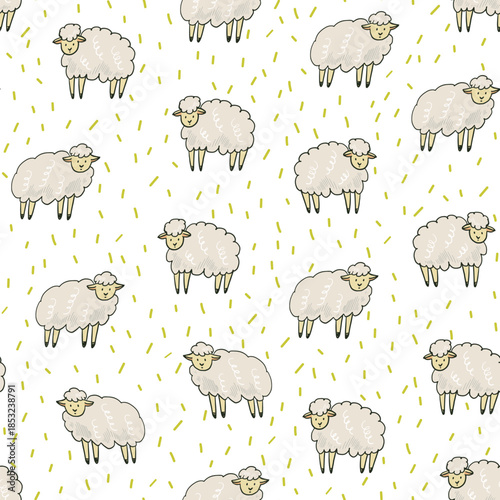 Funny sheep animals baby print seamless pattern.