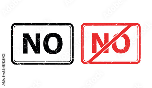 Two rectangular stamps displaying the word no one with and one without