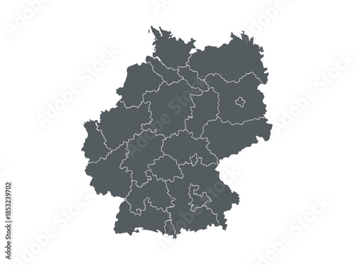 A detailed black and white map outlines the geographical boundaries of germany