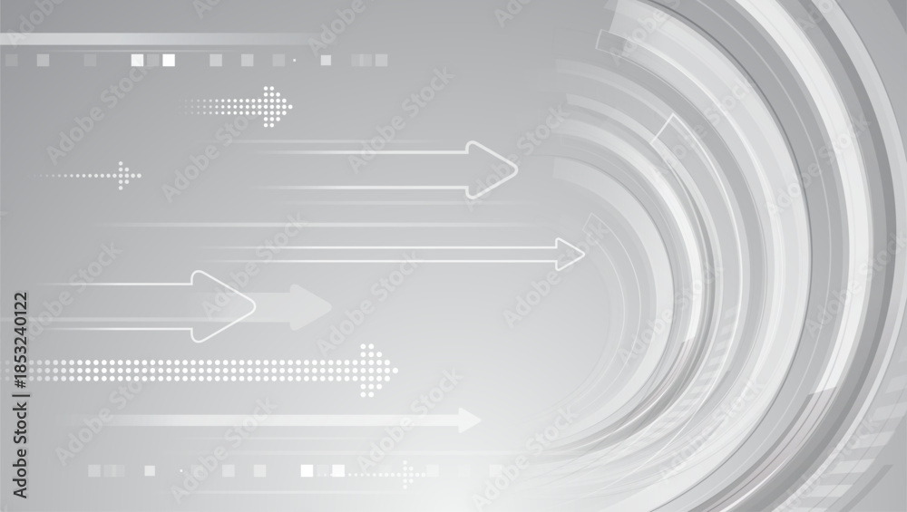Obraz premium Abstract technology background with dynamic arrows and circular motion lines, symbolizing data flow, innovation, speed, and digital transformation in a modern futuristic style.