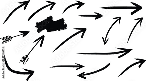 Arrows radiating from a central dark shape