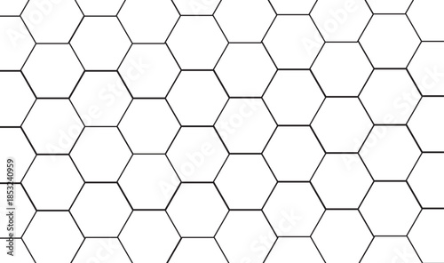 Abstract Seamless Black Hexagon Honeycomb Grid Pattern on White Background Vector Texture, Honeycomb background.