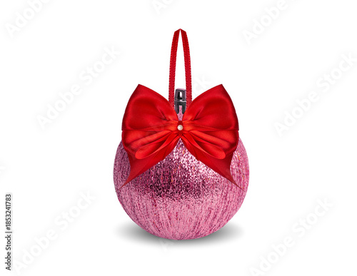Large New Year's Christmas ball and red bow.