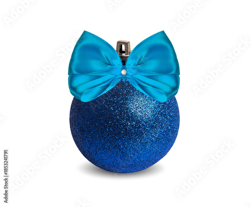 Large New Year's Christmas ball with a blue bow.