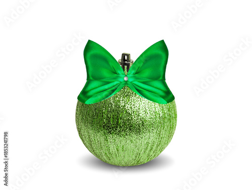 Large New Year's Christmas ball with a green bow.