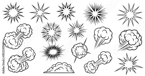 Black And White Comic Book Style Explosion And Smoke Effects boom bang