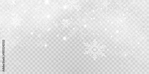 Falling snow on a transparent background. Vector illustration 10 EPS. Abstract snowflake background. Fall of snow.
