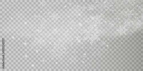 Falling snow on a transparent background. Vector illustration 10 EPS. Abstract snowflake background. Fall of snow.