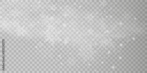 Falling snow on a transparent background. Vector illustration 10 EPS. Abstract snowflake background. Fall of snow.