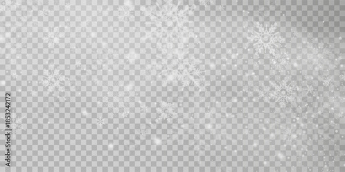 Falling snow on a transparent background. Vector illustration 10 EPS. Abstract snowflake background. Fall of snow.