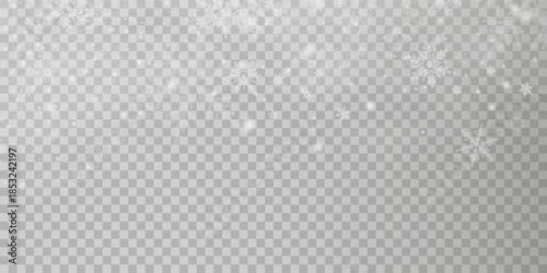 Falling snow on a transparent background. Vector illustration 10 EPS. Abstract snowflake background. Fall of snow.