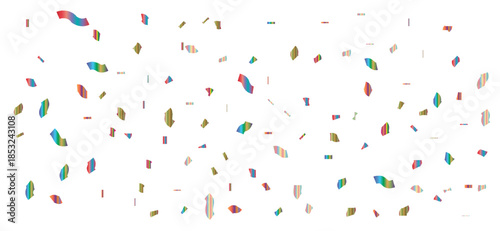 Colorful Confetti pieces scattered Shower Over White Background For Celebration, Party, And Festive Moments.