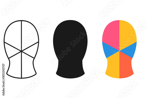 Abstract Head Forms. Abstract head shape expressed through intersecting eigen axes and symmetry fields, first in line style with