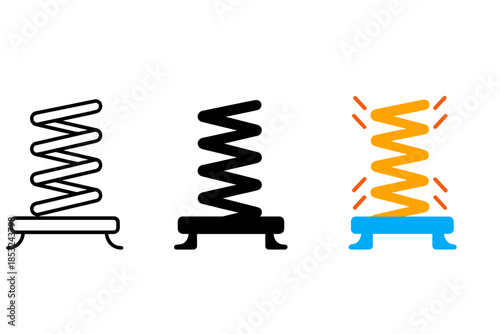 Diverse Spring Dynamics. Stretched spring, springboard, tension lines, first in line style with thin outline, second in solid